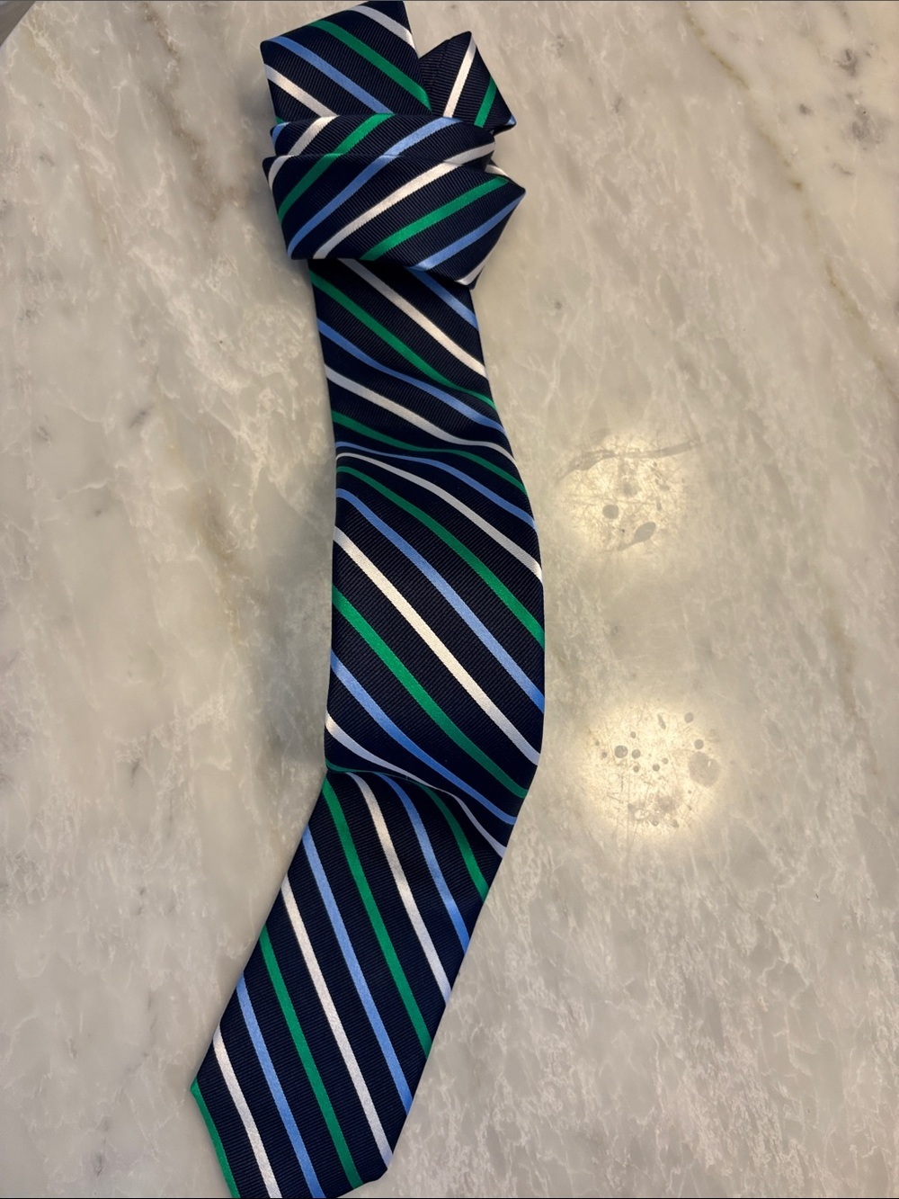 Tommy Hilfiger Navy Blue Green White Striped Silk Tie